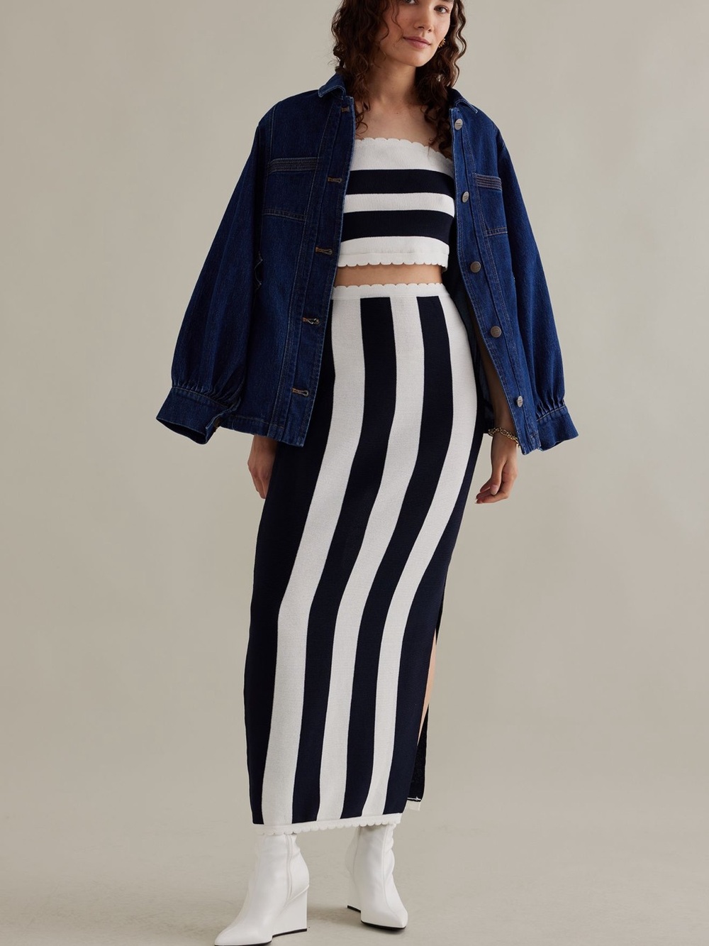 Anthropologie Black and White Striped Strapless Knit Tube Top - Medium - Picture 4 of 8